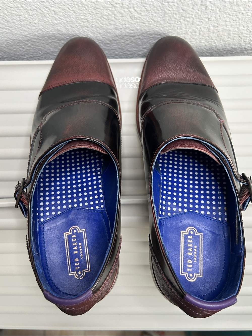 Ted Baker Men's Black and Burgundy Leather Monk Strap Shoes - Picture 6 of 15